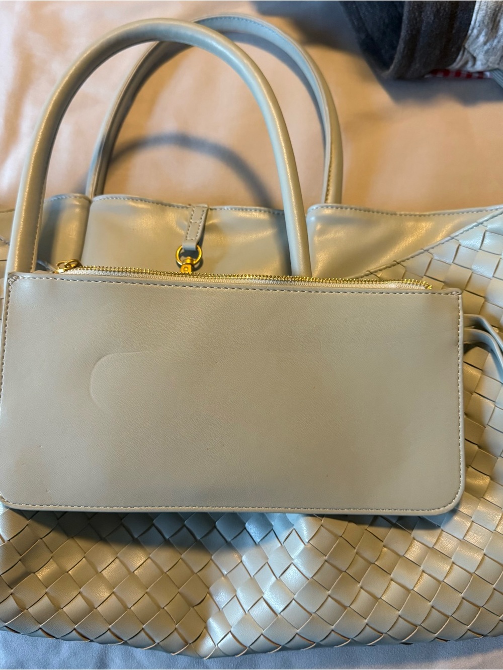 Woven Faux Leather Tote Bag in Light Blue - Picture 4 of 8